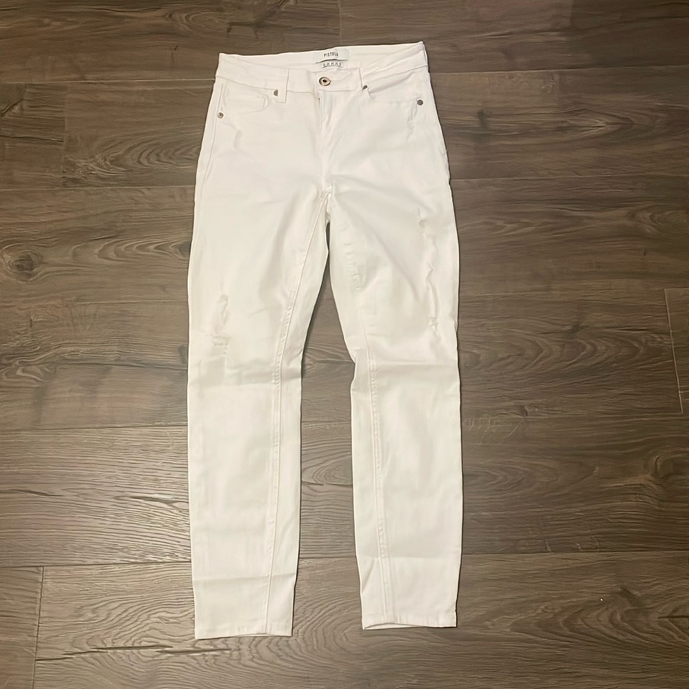Pistola Lightly Distressed White Skinny Jeans, Size 25